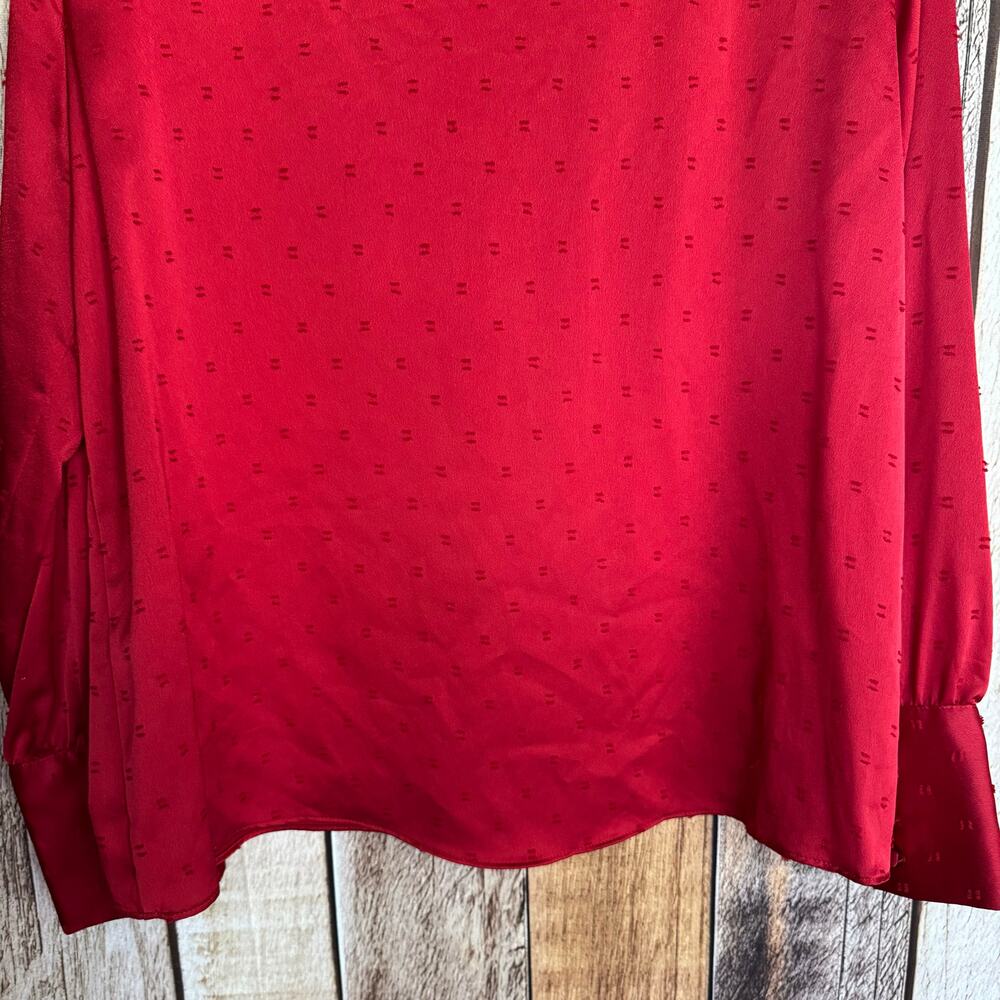 Ann Taylor Red Blouse Long Sleeve Textured Dot Holiday Valentine Workwear XLP - Picture 4 of 9
